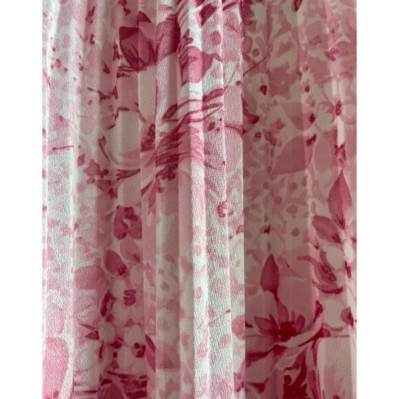 Pink Floral Dress, Size M/L, Belted Midi Pleated Pink Vintage Dress 1970s - Picture 7 of 10